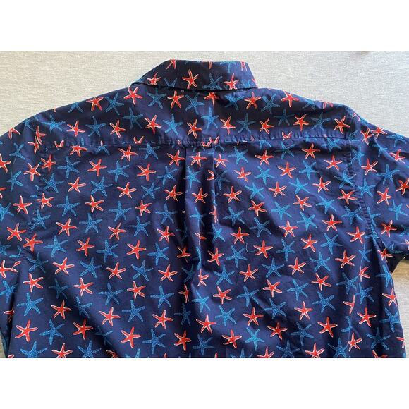 Lands End Button Down Shirt Mens L 16-16 1/2 Red White Blue Starfish shortslve - Picture 3 of 9